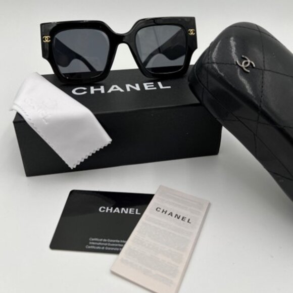 NWT-Chanel Square Sunglasses - Black - Picture 1 of 12